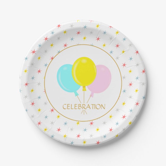 Multi Coloured Stars and Balloons Paper Plate (Front)