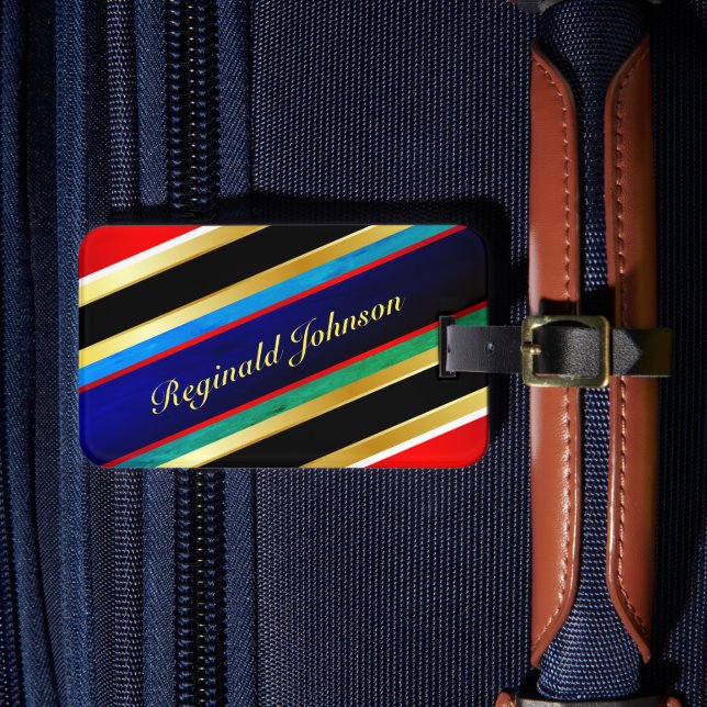 Multi-Coloured Striped (2 sided) Luggage Tag (Front Insitu 4)