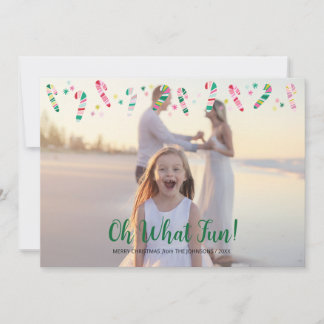 Multi Coloured Striped Candy Cane Christmas Photo Holiday Card