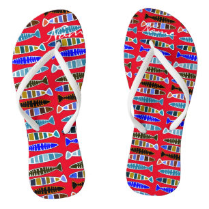Multi-coloured striped fish Thunder_Cove  Flip Flops