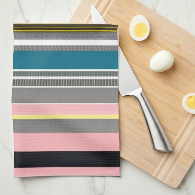 Multi Coloured Striped Pattern Tea Towel (Quarter Fold)