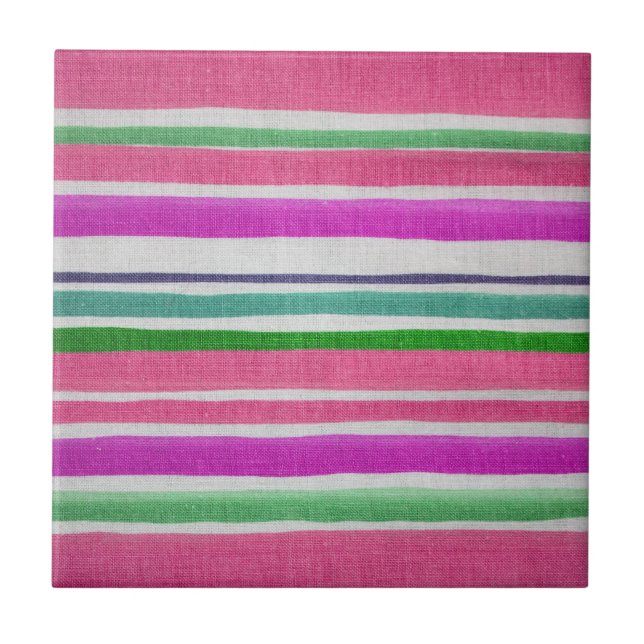 Multi-coloured Stripes Ceramic Tile (Front)