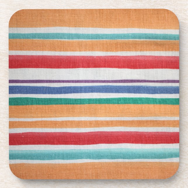 Multi-coloured Stripes Cork Coaster (Front)