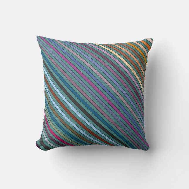 Multi-Coloured Stripes & Teal Cushion (Front)