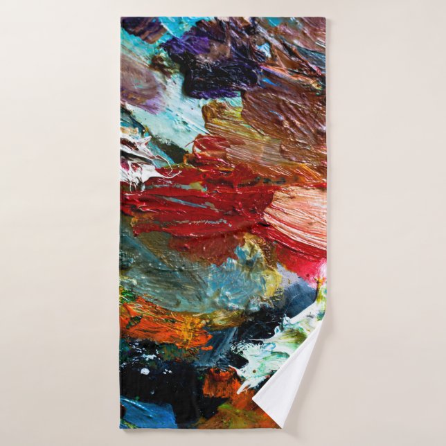 multi-coloured strokes of oil paint on the artist' bath towel (Bath Towel)