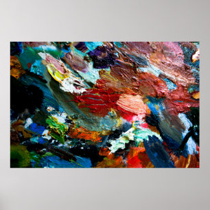 multi-coloured strokes of oil paint on the artist' poster