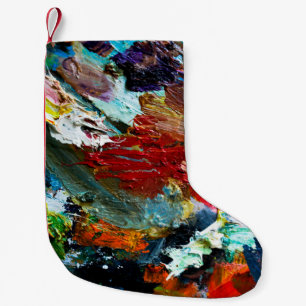 multi-coloured strokes of oil paint on the artist' small christmas stocking