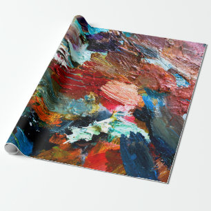 multi-coloured strokes of oil paint on the artist' wrapping paper