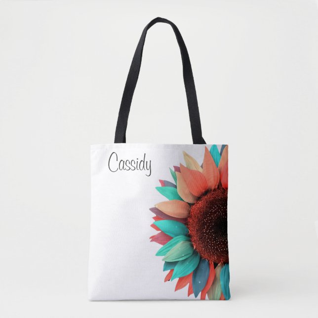Multi-coloured Sunflower Personalised Tote Bag (Front)