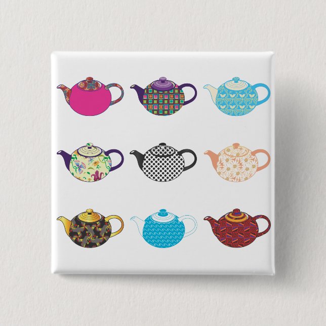 Multi-coloured Tea Kettles 15 Cm Square Badge (Front)
