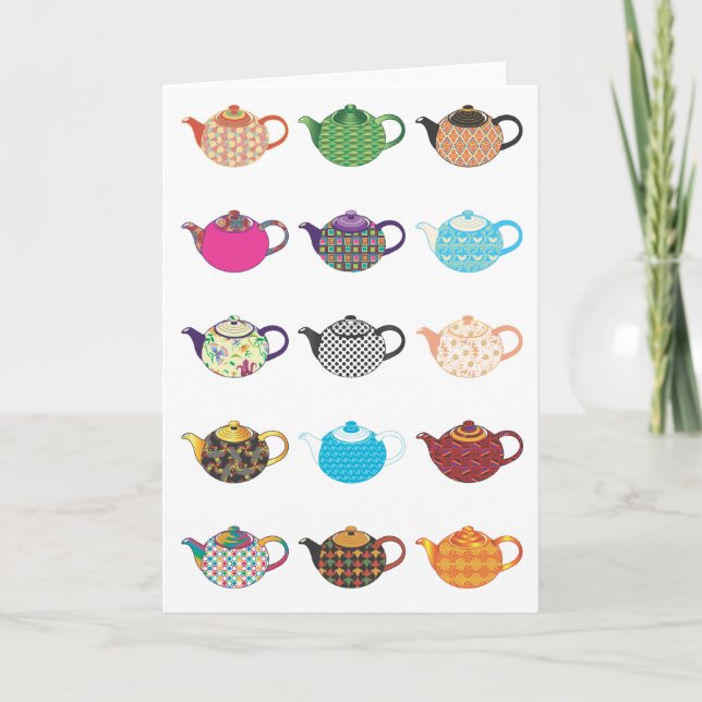 Multi-coloured Tea Kettles Card (Front)