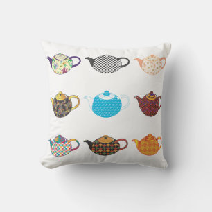 Multi-coloured Tea Kettles Cushion