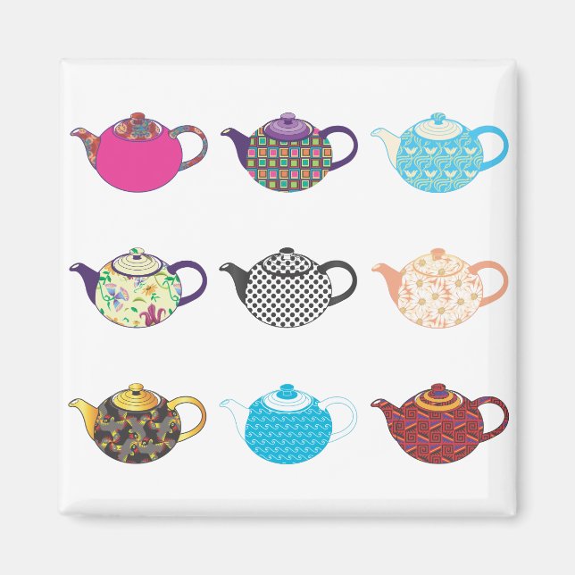 Multi-coloured Tea Kettles Magnet (Front)