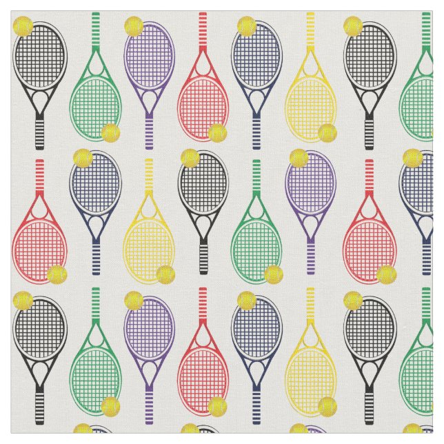 Multi-Coloured Tennis Racquet Ball Pattern Fabric (Close Up)