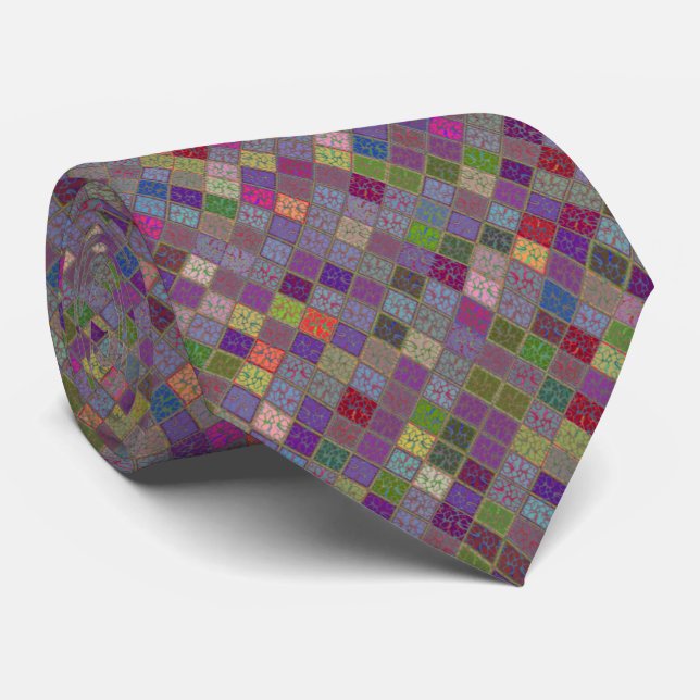Multi Coloured Tiled Pattern Tie (Rolled)