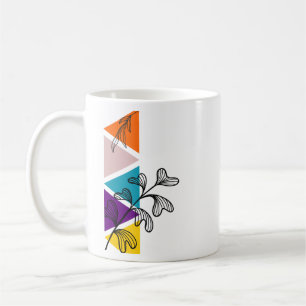 Multi-coloured Triangles with Hand Drawn Leaves Coffee Mug