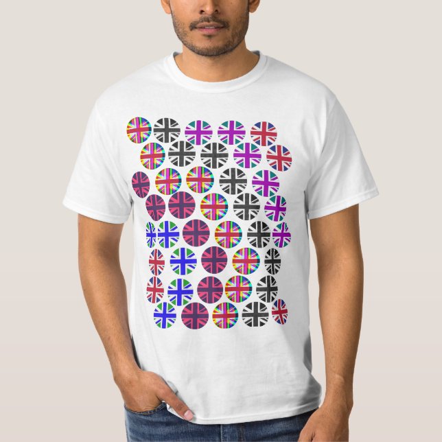 Multi-coloured Union Jacks/Flags T-shirt (Front)