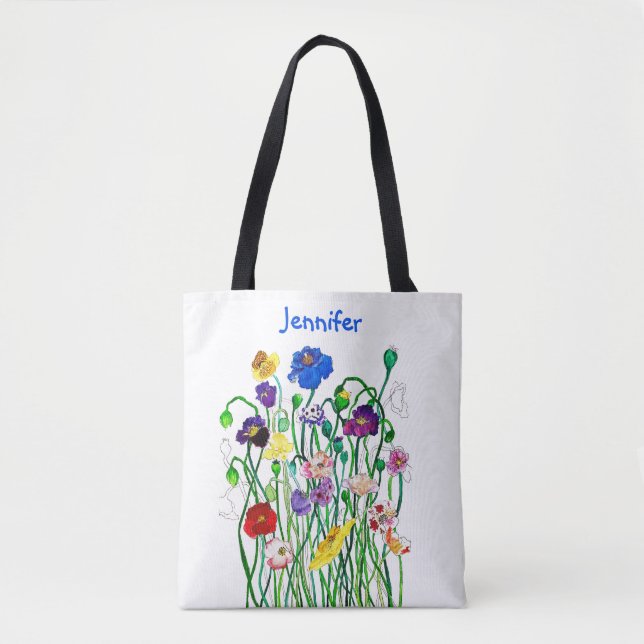 Multi-coloured Wild Poppy Watercolor Personal Tote Bag (Front)