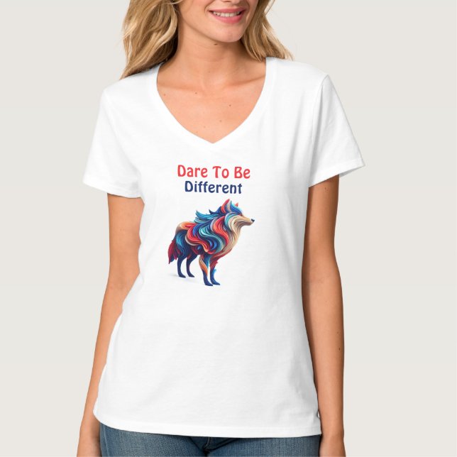 Multi-coloured wolf / Dare to be Different T-Shirt (Front)