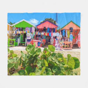 Multi Coloured Wood Cottages Long Bay Beach Fleece Blanket
