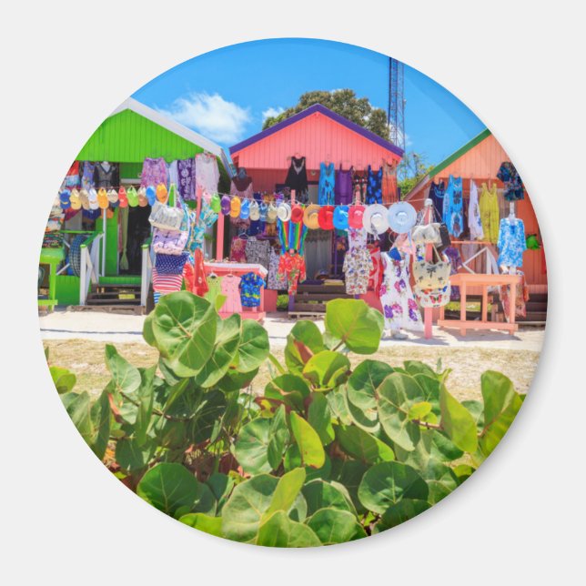 Multi Coloured Wood Cottages | Long Bay Beach Magnet (Front)