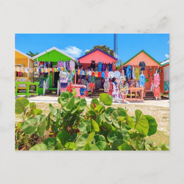 Multi Coloured Wood Cottages | Long Bay Beach Postcard (Front)