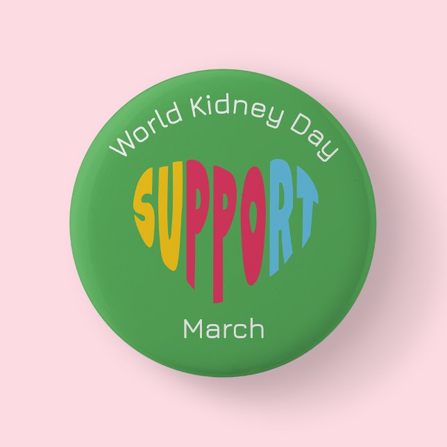 Multi Coloured - World Kidney Day  6 Cm Round Badge (Kidney)
