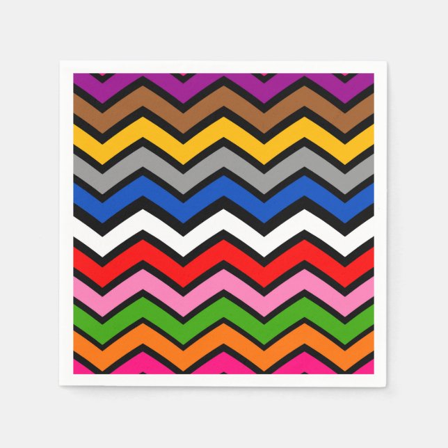 Multi Coloured Zigzag Chevron Black Design  Napkin (Front)