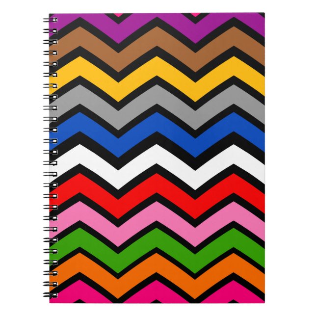 Multi Coloured Zigzag Chevron Black Design  Notebook (Front)