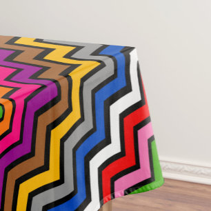 Multi Coloured Zigzag Chevron Black Design Tablecloth