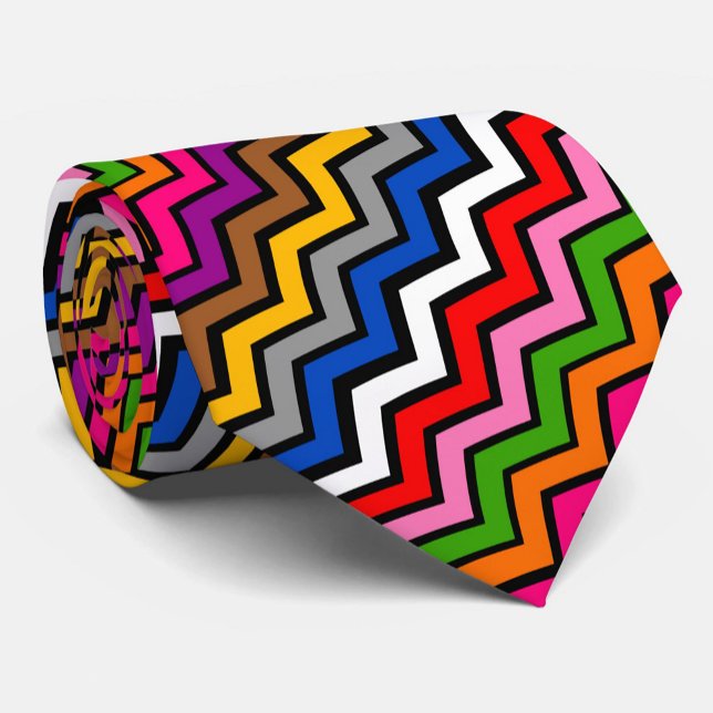 Multi Coloured Zigzag Chevron Black Design  Tie (Creator Uploaded)