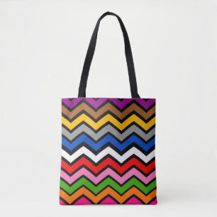 Multi Coloured Zigzag Chevron Black Design Tote Bag
