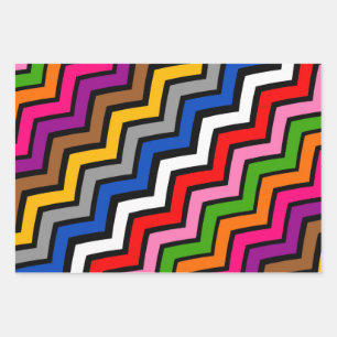 Multi Coloured Zigzag Chevron Black Design  Wrapping Paper Sheet