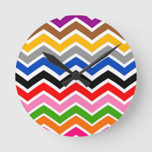 Multi Coloured Zigzag Chevron Pattern Design  Round Clock