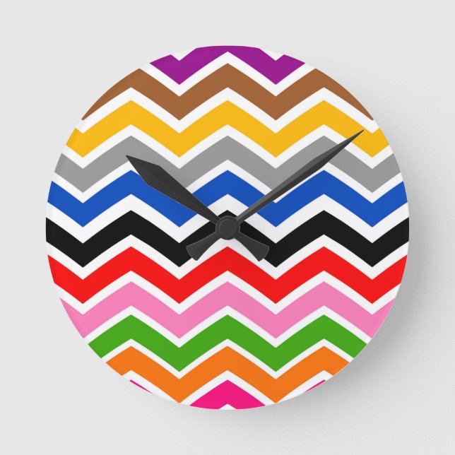 Multi Coloured Zigzag Chevron Pattern Design  Round Clock (Front)