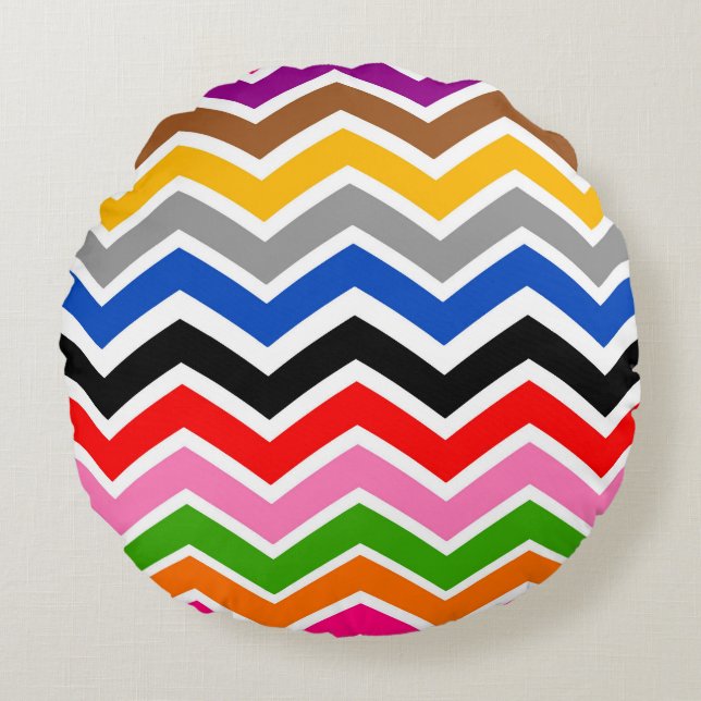 Multi Coloured Zigzag Chevron Pattern Design  Round Cushion (Front)