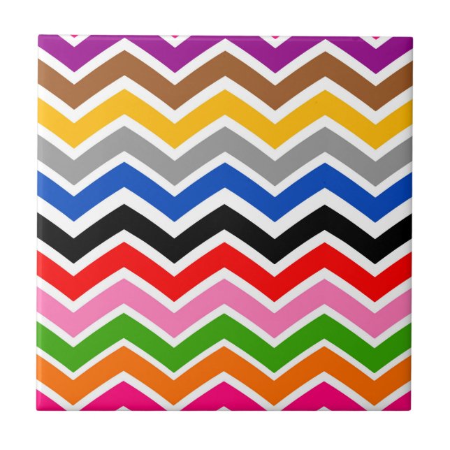 Multi Coloured Zigzag Chevron Pattern Design  Tile (Front)