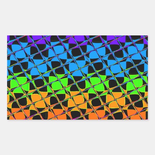 Multi colourful chequered rainbow mirror image rectangular sticker (Front)