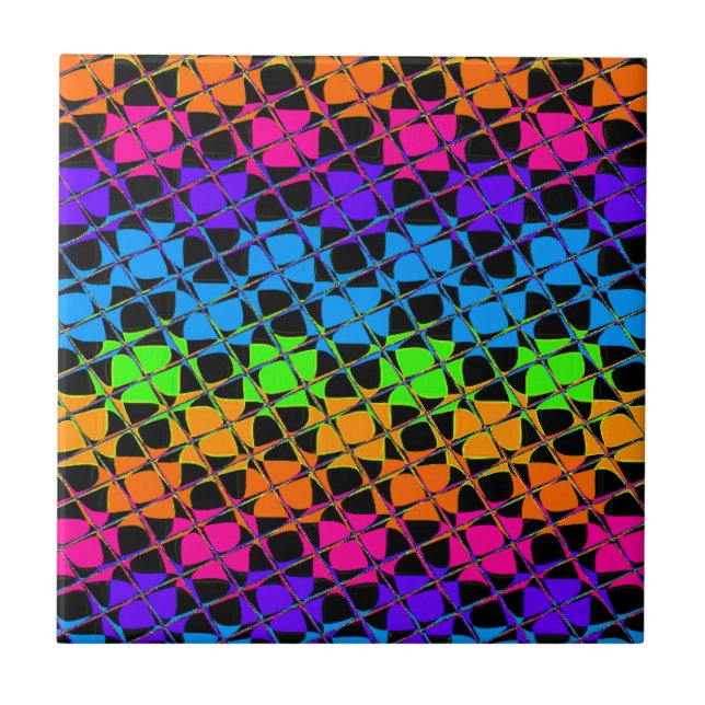Multi colourful chequered rainbow mirror image tile (Front)