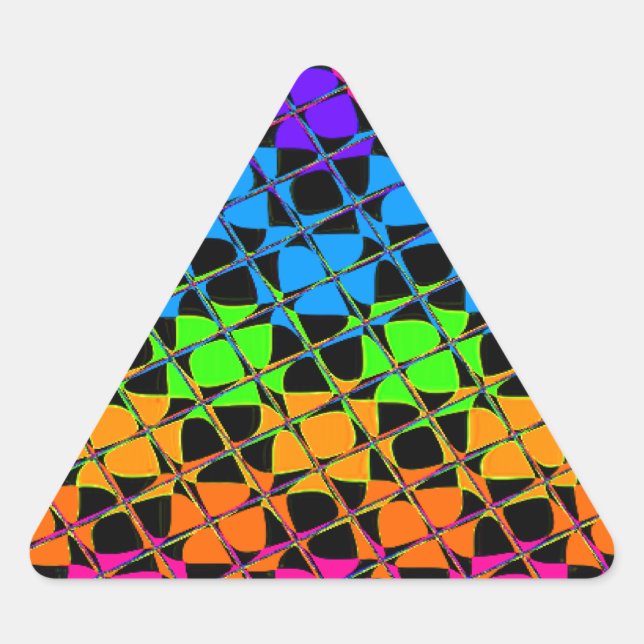 Multi colourful chequered rainbow mirror image triangle sticker (Front)