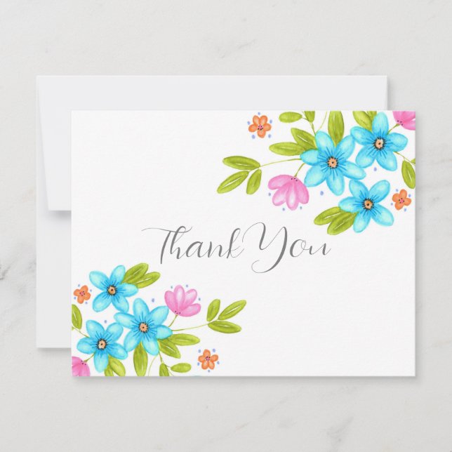 Multi Colourful Watercolor Bouquet Thank You Card (Front)