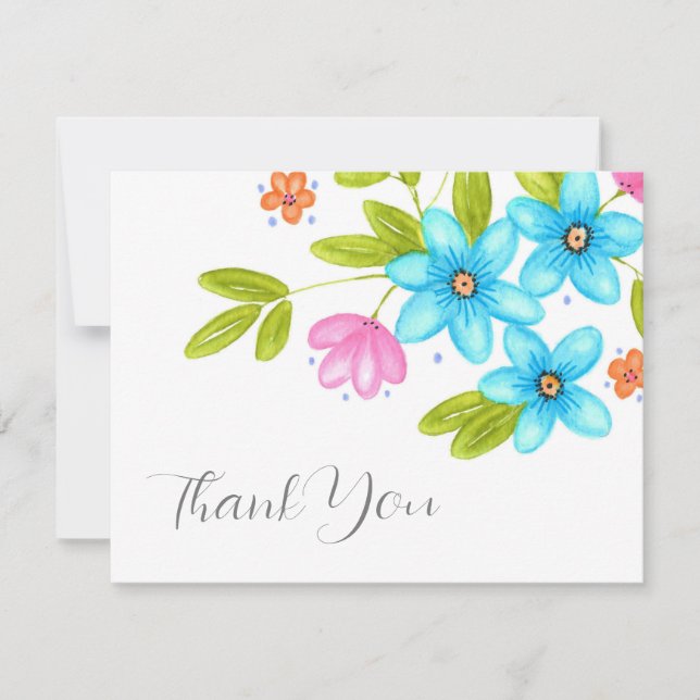 Multi Colourful Watercolor Bouquet Thank You Card (Front)