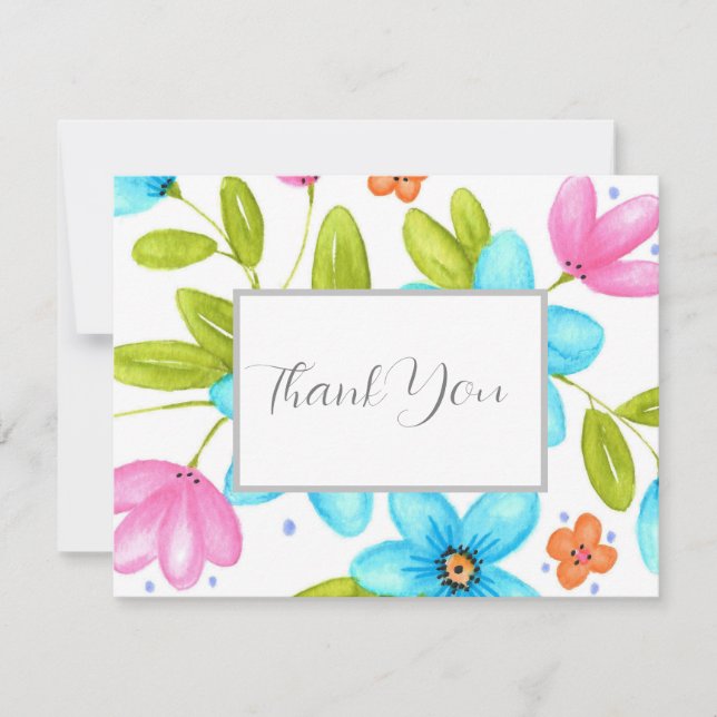 Multi Colourful Watercolor Bouquet Thank You Card (Front)