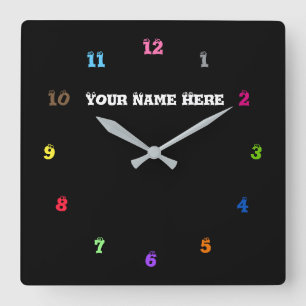 Multi Colours - Customisable - Choose Your Fonts Square Wall Clock