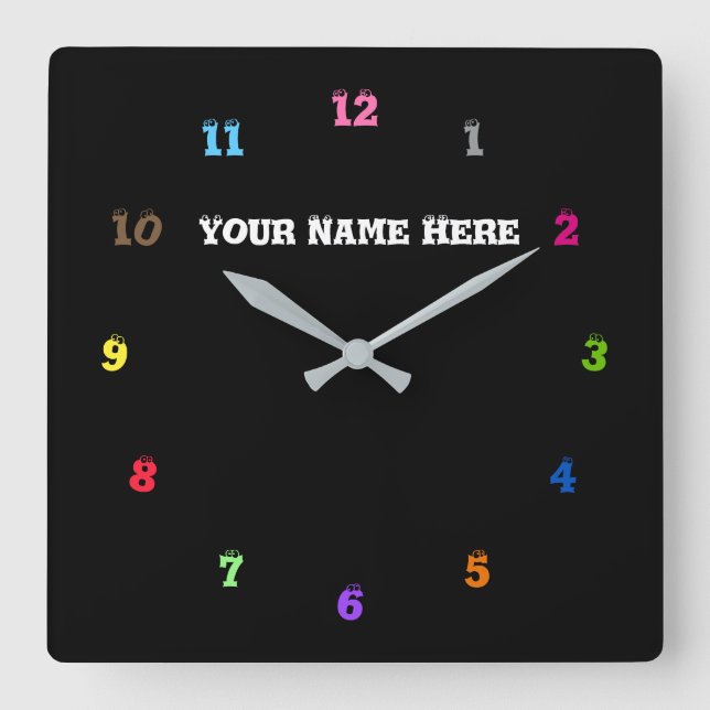 Multi Colours - Customisable - Choose Your Fonts Square Wall Clock (Front)