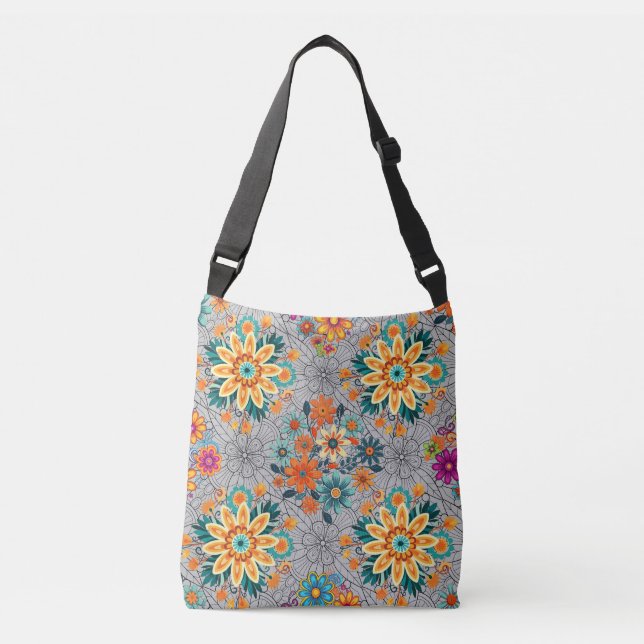 Multi-colours flower pots pattern. black Grey BG Crossbody Bag (Front)