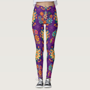 Multi-Colours Flower Pots Pattern - Pink B Purple Leggings