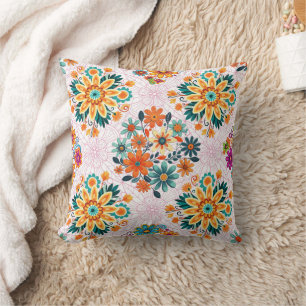 Multi-Colours Flower Pots Pattern - Pink Cushion