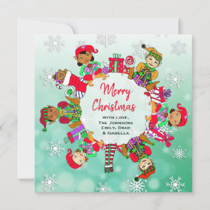 Multi-Cultural Little Cute Whimsical Elves Card