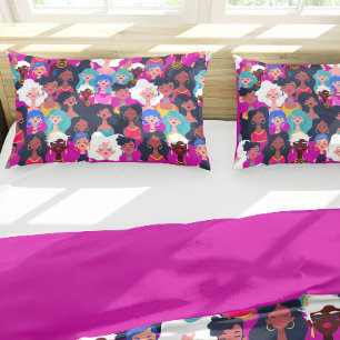 Multi-Cultural Women's Faces Pattern, Pink Pillowcase